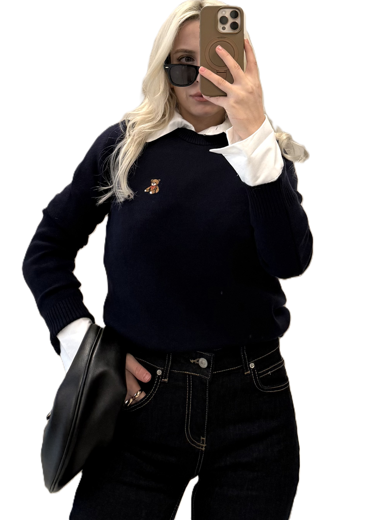 Ayıcık Nakışlı Kazak Lacivert